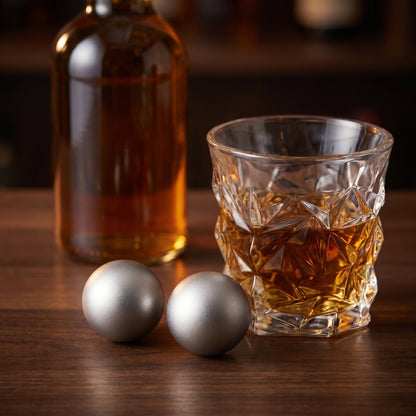 Titan-Whiskey-Kugel von Titara neben einem Whiskeyglas