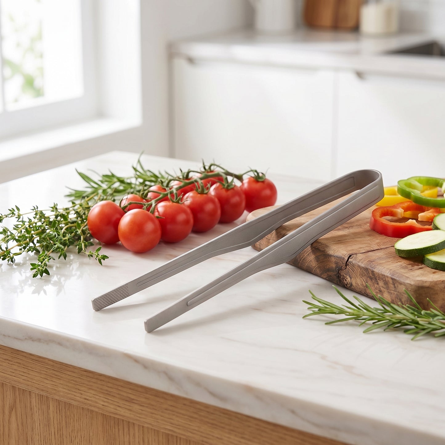 Titan-Grillzange von Titara auf der Küchenarbeitsplatte